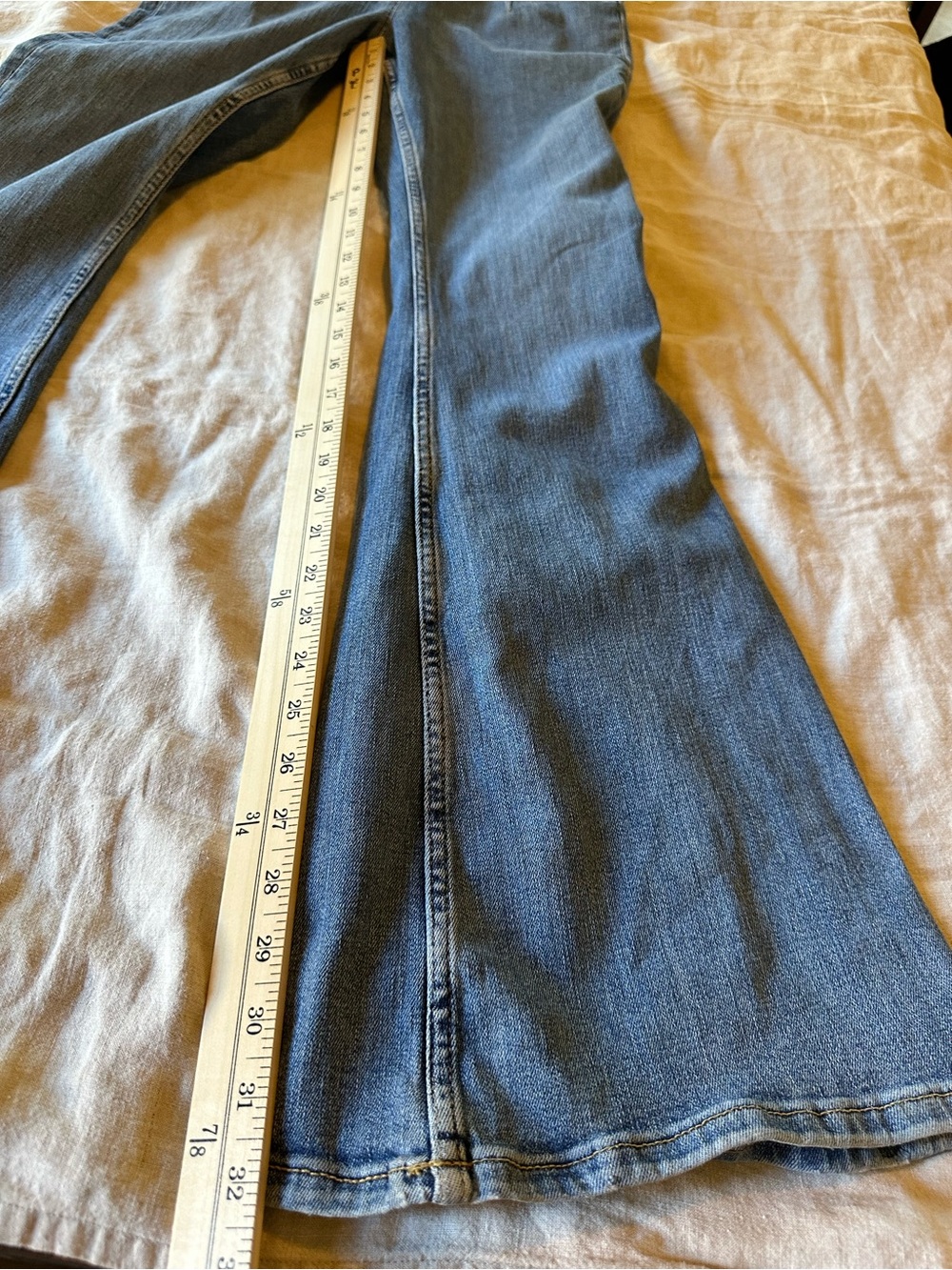 Free People We The Free Sunburst Blue Denim Flare Jumpsuit L NWT